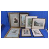 4 Vintage Framed Watercolor Pictures, 3 Vintage