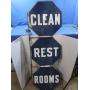 Vintage Metal Clean Restrooms Sign 54.5Hx19"W