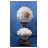 Vintage Hurricane Lamp, Milk Glass Globes
