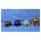 Pottery Frogs-marked Sue on bottom