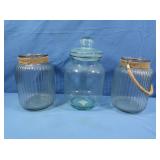 3 Lg Decorative Glass Jars-1 w/Lid