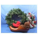 2 Wreaths-1 Lighted (works), Lg Pine Cones & more