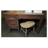Vintage 4-drawer Wooden Desk w/Stool 2