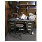 Desk, Stools, Adding Machine