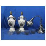 2 Vintage Lamps, Desk Lamps, Cups