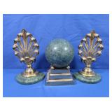 Brass Lacquered Bookends, Marble Ball