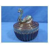 Carnival Glass Lidded Dish w/Swan