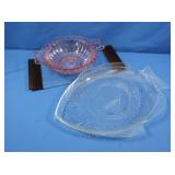 Pink Depression Glass Bowl, Fish Glass Platter,