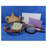 Cutting Boards, Wood/Wire Basket, Mesh Strainer &