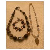 2 Genuine Stone Necklaces, Onyx & Pearl Bracelet