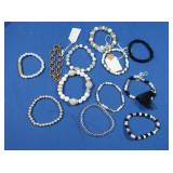 11 Stretchy Stone Bracelets, Gold Filled Link