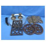 Weighted Sterling Candlesticks, Metal Trivets,