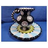 Mud Pie Ruffle Pattern Pitcher &Ruffled Rd Platter