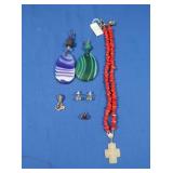 Malachite & Quartz Enhancers, Coral Bead Sterling