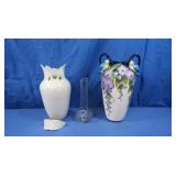 J McCall Painted Vase w/Handles, Signed Vase