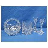Crystal Basket, Candlesticks, Bud Vase