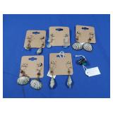 4 pr Seashell Earrings, Crystal Earrings, Multi