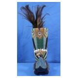 Ceramic Peacock Vase w/Feathers
