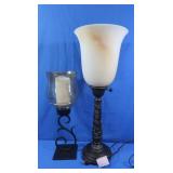 Metal Base Lamp w/Glass Shade, Metal Candle