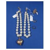 2 Pearl Bead Adjustable Necklaces w/Heart, 3