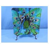 Handpainted Peacock Decorative Plate w/Stand
