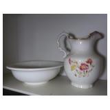 Vintage Water Pitcher & Bowl, New Jersey Pottery