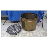 Lg Brass Plant Pot w/Cast Iron Base on Wheels