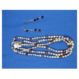 Sterling Silver Black Onyx Earrings, 3 Strand