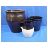 Roseville Stoneware Pitcher, Ovoid Brown Albany