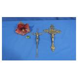 Puerto Rico Ceramic Flower, Brass Crucifixes