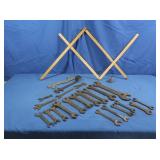 Antique Wooden Tool, Metal Hooks, Metal Hand