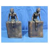 Art Deco Nude Ladies on Books, Metal Bookends