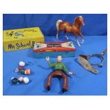 Breyer Horse w/Cowboy Rider, Metal Box, Marble