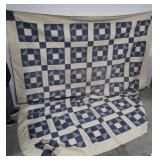 Handstitched Quilt-Blue Calico Shoo-fly 102x120