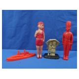 Celluloid Doll-marked Japan, Ship, Soldier, Rain