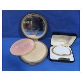 Embossed Leather Compact 5" CZ Bracelet & Earrings