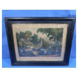 1872 Currier & Ives Hand Colored Framed Print-The