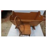 Vintage Handmade Baby Cradle w/Chair