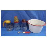 Enamel Pot, Syrup Dispensers, Grater & more