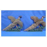 2 Vintage Cast Metal Pheasants, Flocked Wall