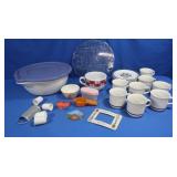 Misc Kitchen Lot-Cake Dish, Cups, Saucers & more