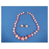 Costume Jewelry Pink Beaded Necklac & Earrings