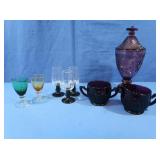 Purple Glass Compote, Sherry Glasses