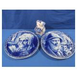 2 Delft Plates, Dog Figurine