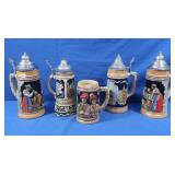 4 Lidded Steins, Beer Mug-Germany, W Germany, RTW