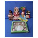 Collectible Mini Tea Set, 4 Assorted Small Dolls
