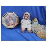 Metal Tin w/Childs Photos, Vintage Baby Doll
