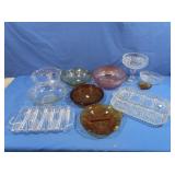 Amber Glass Ashtray, Glass Cornbread Pan, Pink