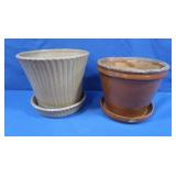 Antique Early Glazed Redware Flower Pot, Vintage