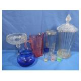 Thick Cut Pink Glass Pitcher, Cobalt Glass & more